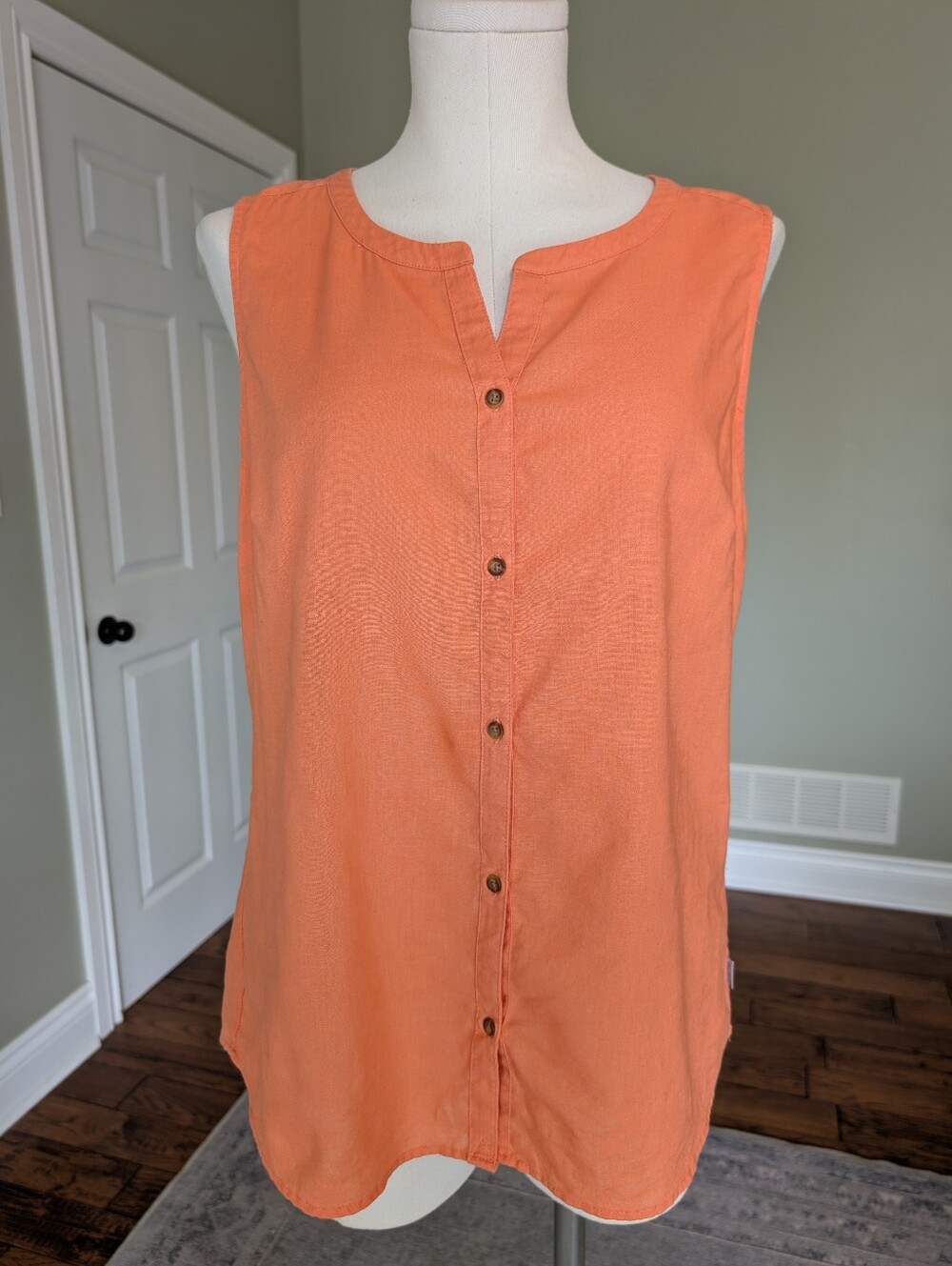 Eddie Bauer Women's Linen Blend Top Sleeveless Button Front Orange Size M